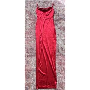 Windsor Red Satin Maxi Dress Sweetheart Neck Strappy Sleeveless Side Slit XS